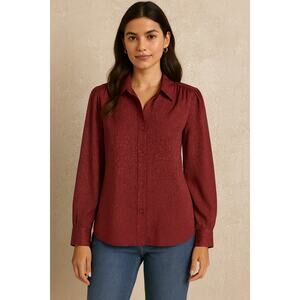 Lauren Conrad Button Down Collared Shirt w/ floral detail Size Large